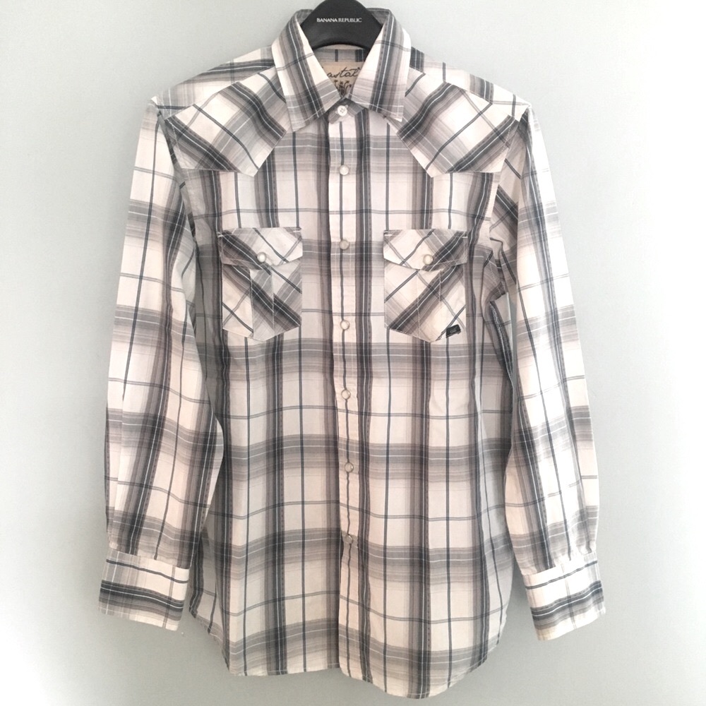 Vintage Find! Coastal || Plaid L/S Snap Front Shirt Size Small